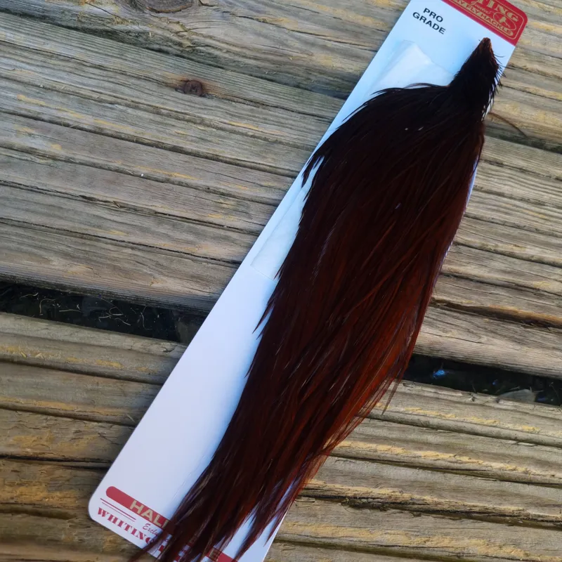 Whiting 1/2 Pro-Grade Dry Fly Rooster Cape in White Dyed Coachman Brown-2